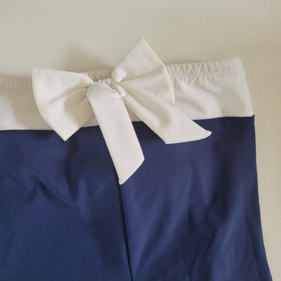 Roman's Swimsuit Dress Strapless Blue White Bow Womens 14W - Picture 2 of 9